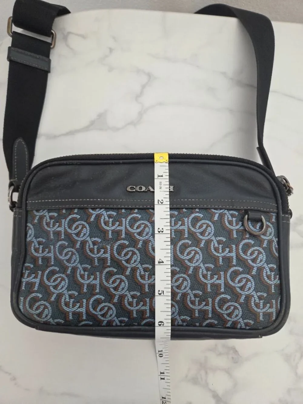 Unisex Vintage Coach Monogram Signature Crossbody Shoulder Bag Blue Black